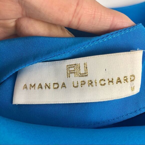 𝅺AMANDA Uprichard Blue Silk Short Sleeved Top M - Picture 3 of 5